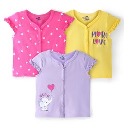 Doodle Poodle 100% Cotton Single Jersey Cap Sleeves Jhablas Text & Hearts Print Pack of 3 - Multicolour-image-31