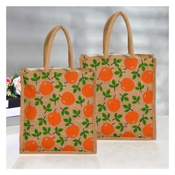 Kuber Industries Grocery Bag  Jute Carry Bag  Reusable Shopping Bag  Lunch Handbag  Zipper Grocery Bag with Handle  Vegetable Bag  Red Apple Grocery Bag  Pack of 2  Brown-image-32