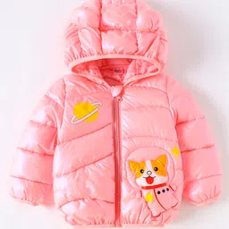 Kookie Kids Full Sleeves Padded Hooded Jacket with Planet & Fox Print - Pink-picture-14