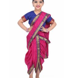 Itsmycostume Satin Marathi Theme Costume Set - Magenta & Blue-image-85