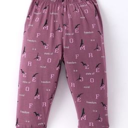 Doreme Single Jersey Knit Full Length Lounge Pant with Text Print - Plum-picture-1