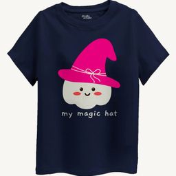 Guugly Wuugly Pure Cotton Half Sleeves Skin Friendly My Magic Hat Text Printed Tee - Navy Blue-image-70