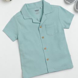 Milou Cotton Knitted Half Sleeves  Bio Washed Shirt - Green-image-47