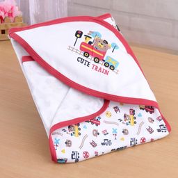 Simply Interlock Knit Hooded Bear Printed Towel & Wrapper L 80 x B 80 cm - White & Red-image-38