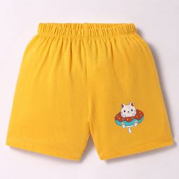 Tango Single Jersey Knit Knee Length Shorts with Cat Print - Golden-picture-14