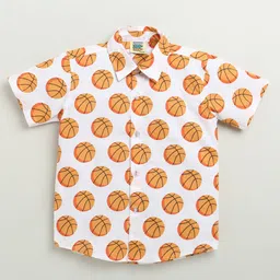 ZIP ZAP ZOOP Cotton Half Sleeves Basketball Printed Shirt - White & Orange-picture-19