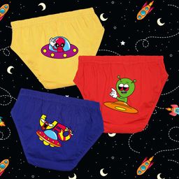 NUSYL Cotton Pack Of 3 Space Theme Printed Briefs - Yellow Royal Blue & Red-image-65