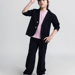 Taffykids Self Design Tee & Pant With Full Sleeves Blazer Set - Black & Pink-image-41