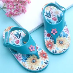 Babyoye Flip Flops With Velcro Closure Floral Print - Blue-image-53