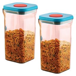HAZEL Airtight Storage Containers with One-Touch Lid | Stackable Jars for Snacks, Pasta, Dal, 1300 ml, Blue, Set of 2-image-37