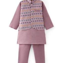Ridokidz Full Sleeves Solid Kurta & Pyjama With Floral Embroidered Jacket Set - Onion Pink-image-108