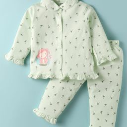 CUCUMBER Sinker Knit Full Sleeves Co-ord Night Suit with Monkey Print- Light Green-image-63