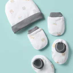OHMS Interlock Knit Cap Mittens & Booties Set With Animal Print White - Diameter 9.5 cm-picture-22