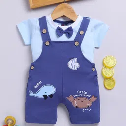 Jb Club Cotton Half Sleeves Fish And Hello Little Friends Printed Dungaree With Tee Set - Navy-picture-16