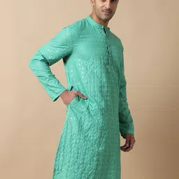 FILORI STUDIO Men Floral Embroidered Festive Cotton Straight Kurta-picture-18