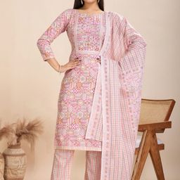 ANUSHEET Women Floral Embroidered Regular Pure Cotton Kurta with Trousers & With Dupatta-49