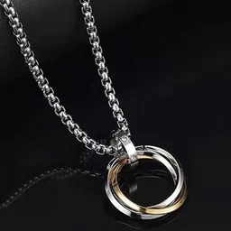 The Roadster Lifestyle Co Men Silver-Plated Three Ring Pendants With Chains-image-30