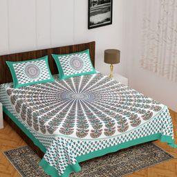 UNIBLISS Green & White Floral Cotton 144 TC Double Queen Bedsheet Set-2.15mx2.35m-image-82