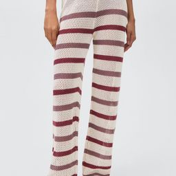 MANGO Women Open Knit Striped Trousers-image-66