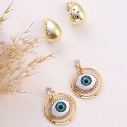 SOHI Set Of 2 Gold-Plated Evil Eye Contemporary Drop Earrings-61
