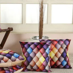Shadowkart Blue & Red 2 Pieces Checked Velvet Square Cushion Covers-2