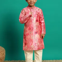 Readiprint Fashions Boys Floral Printed Regular Pure Silk Straight Kurta with Pyjamas-image-8