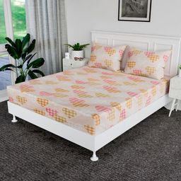Aura Pink & Yellow Geometric 144 TC Bedsheet with 2 Pillow Covers-picture-2