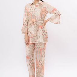 EKISHA Geometric Printed Shirt Collar Three-Quarter Sleeves Shirt With Trouser-image-57