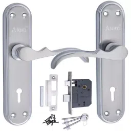 Atom Iron Silver Door Handle Lock Set, MH-IR-MERCURY-KY-CPMATT-15