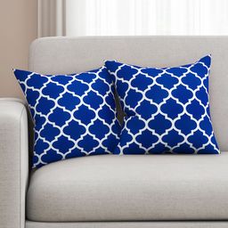SEJ by Nisha Gupta Blue & White Set of 2 16'' x 16'' Square Cushion Covers-12