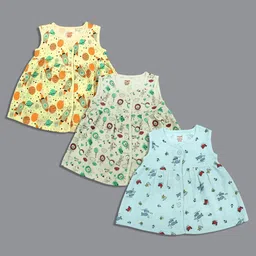 Born Babies Girls Pack OF 3 Graphic Printed Round Neck Sleeveless A-Line Dress-picture-17