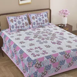 Jaipur Weaves Grey & Lavender Printed 180 TC Cotton King Bedsheet Set 2.74 m x 2.74 m-picture-45