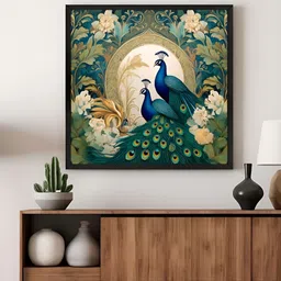 999Store Green & Blue Peacocks Printed Canvas Wall Art-image-45