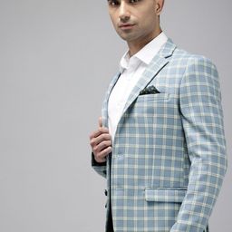 Park Avenue Notched Lapel Single Breasted Checked Slim Fit Formal Blazer-image-76