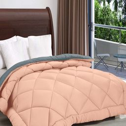 RF RELAXFEEL Peach & Grey Checked Microfiber Heavy Winter 210 GSM Double Bed Comforter-image-89