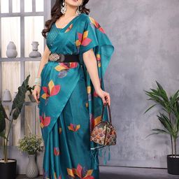 Lookmark Floral Printed Kanjeevaram Saree With Matching Blouse Piece-picture-11