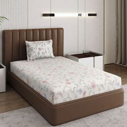 Monte Carlo Off White & Peach-Coloured Printed 120 TC Single Bedsheet Set 1.52 m x 2.30 m-12