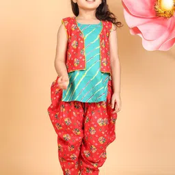 Here&Now X Kinder Kids Girls Printed Regular Pure Cotton Kurti With Dhoti Pants Kurta Sets-picture-17