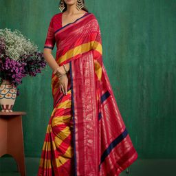 Sangria Striped Printed Zari Saree-image-31