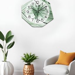 OLIVE TREE White & Green Printed Geometric Shaped Modern Analogue Wall Clock-26
