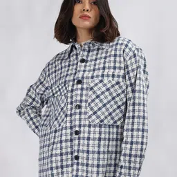 CHKOKKO Checked Spread Collar Single Breasted Shacket Coats-image-41