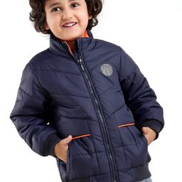 Babyhug Full Sleeves Quilted Bomber Jacket Solid Colour - Navy Blue-image-31