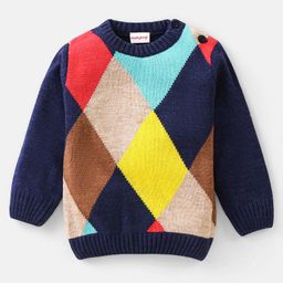 Babyhug 100% Acrylic Knit Full Sleeves Color Block Pullover - Blue-image-50