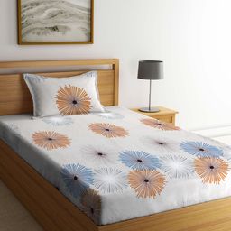 Arrabi Beige Graphic TC Cotton Blend Single Size Bedsheet with 1 Pillow Cover -Beige-49
