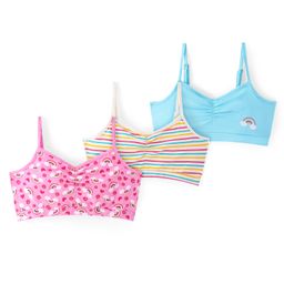 Pine Kids Cotton Sleeveless Bralettes With Stripes & Rainbow Print Pack of 3 (Colour May Vary)-image-55
