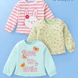 Babyoye 100% Cotton with Eco- Jiva Finish Full Sleeves Tops  Bunny & Butterfly Print Pack Of 3 - Red Blue & Green-image-58