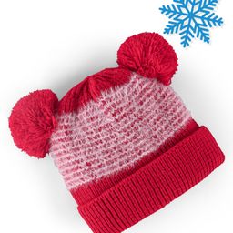 Babyhug Knitted Woollen Cap with Pom Pom Detailing - Red-23
