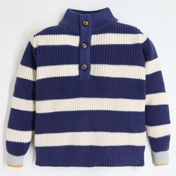 Cherry Crumble By Nitt Hyman Full Sleeves Striped Sweater - Navy Blue & Off White-picture-8