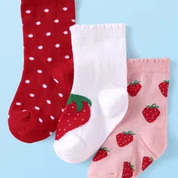 cute walk by babyhug Cutewalk by Babyhug Non Terry Knit Anti-bacterial Ankle Length Socks With Polka Dots & Strawberry Design Pack of 3 - Red White & Pink-picture-41