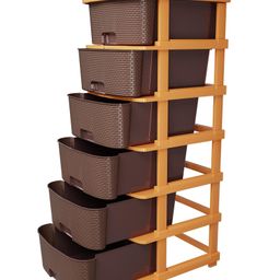 TEX-RO Plastic Modular Drawer Storage Chest Of Drawers Organizer Storage Box Large Stomo Racks For Multipurpose Antislip Shoes Organizers 6 Layer - Brown-13
